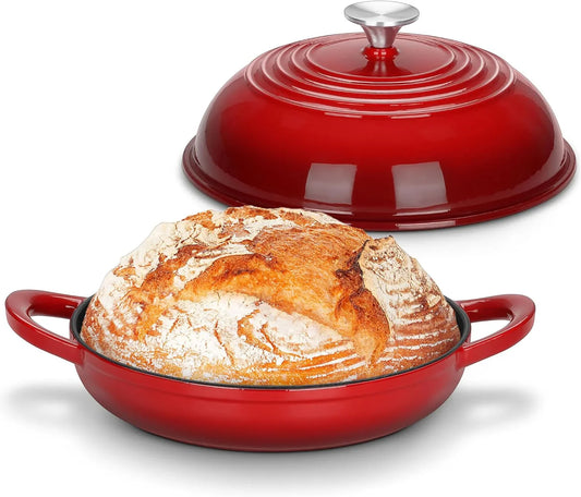 Bread Dutch Oven for Sourdough Baking (5.5 QT),  Enameled Cast Iron Dutch Oven Pot with Lid, Sourdough Bread Pan with Heavy Duty Dual Handles, Non-Stick & Even Heat, Oven-Safe up to 500°F, Red