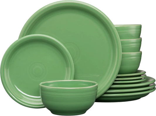 ® 12-Piece Bistro Coupe Dinnerware Set (Service for 4) – Durable Ceramic, Lead-Safe, Dishwasher/Microwave/Oven Safe – Made in USA Dinnerware - Meadow