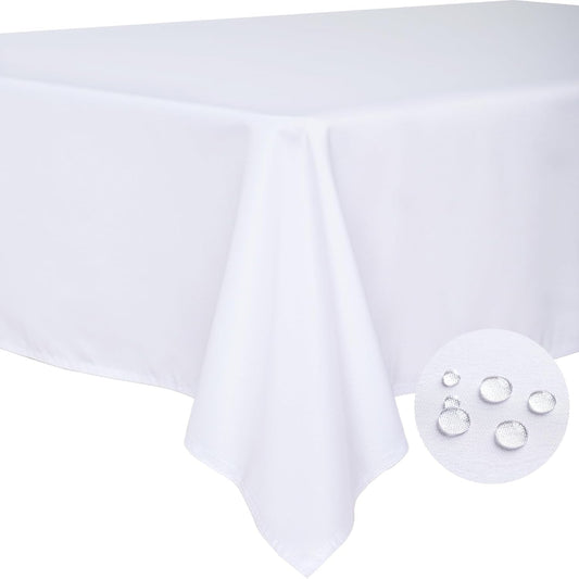 Table Cloth White 60X84 Inch Tablecloth for 6 Foot Rectangle Tables Outdoor Washable Wrinkle Free and Spillproof Polyester Tablecloth for Festival Camping Picnic Party Cover