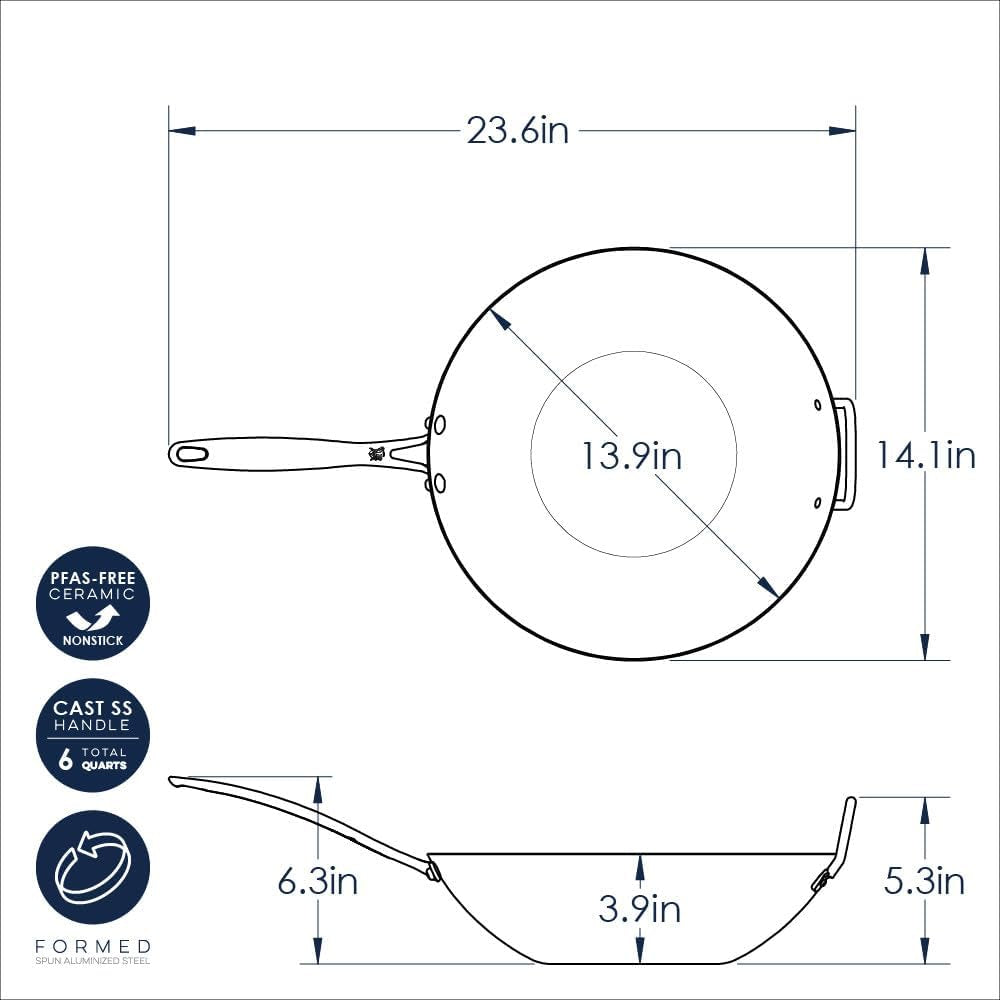 Basalt Aluminized Steel Spun Wok, 14-Inch, Ceramic Coating