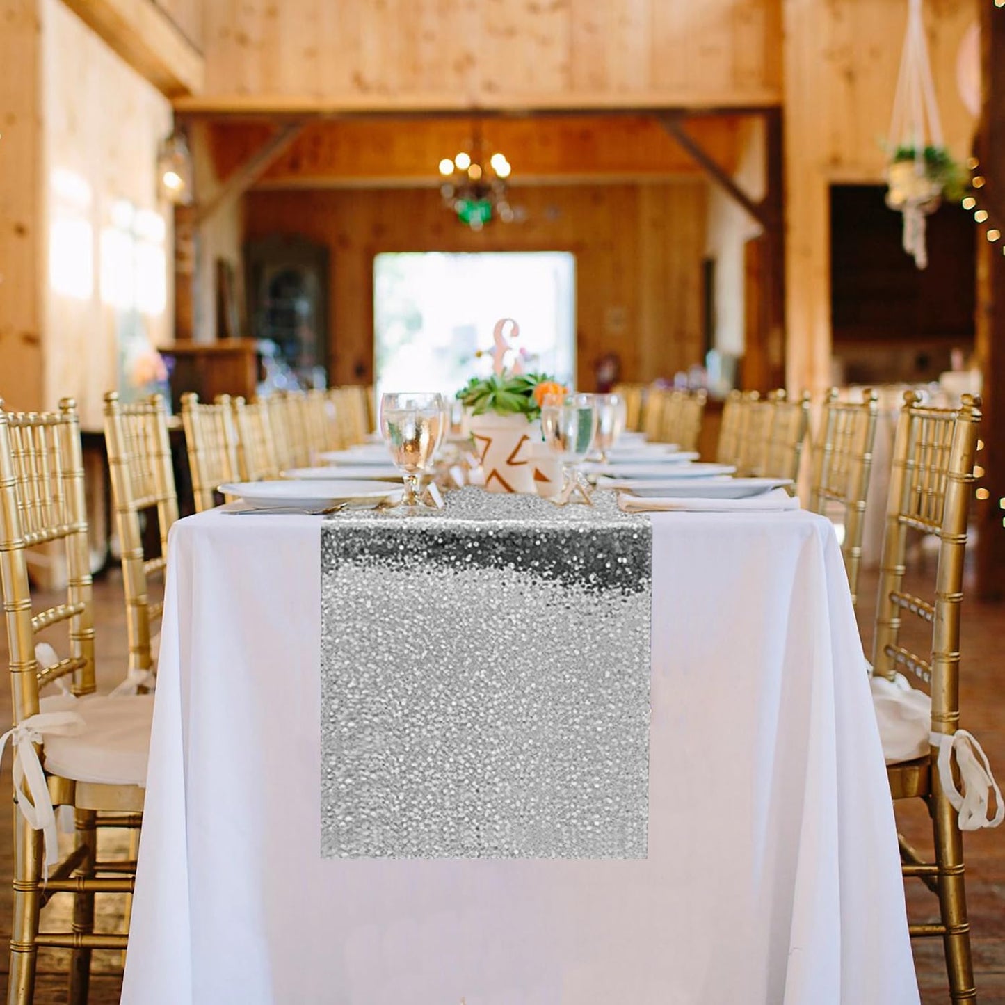 10 Packs 12 X 72 Inches Silver Sequin Table Runner, Glitter Runner for Birthday Party Supplies Wedding Holiday Celebration Baby Shower Engagement Anniversary Decor
