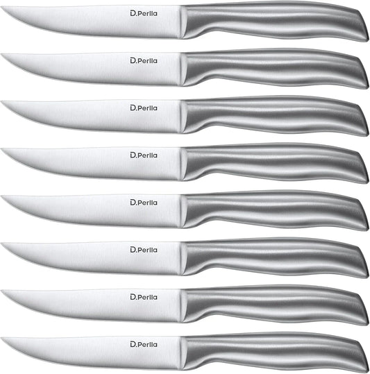 Steak Knives, Super Sharp Straight Edge Steak Knife Set of 8, Professional Straight Edge Kitchen Table Dinner Knives, Elegant High Carbon Stainless Steel Kitchen Steak Knife Set, 4.5IN