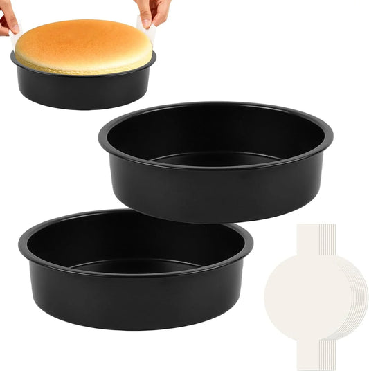 9 Inch Cake Pan Set of 2 - Nonstick Carbon Steel round Cake Baking Pans with 80 PCS Parchment Paper, Dishwasher Safe, Durable for Large Layer Cakes, Birthday & Christmas Baking