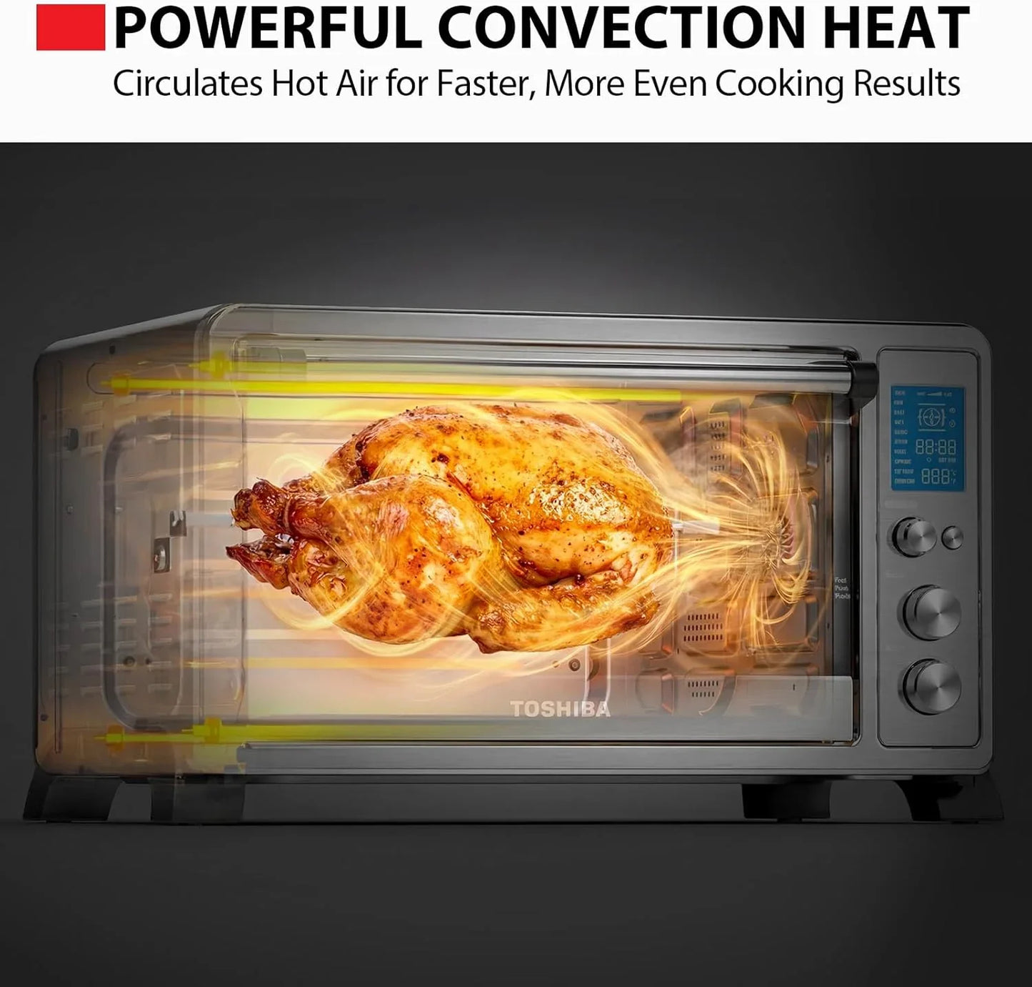 10-In-1 Convection Toaster Oven, 6-Slice Countertop Oven, 1500W with Toast, Bake, Broil, Rotisserie & Pizza Functions, LCD Knob Controls, 6 Accessories, Stainless Steel