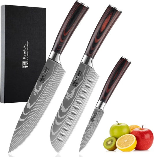 3 Piece Kitchen Knife Set, High Carbon Stainless Steel Professional Chef Knife Set with Ultra Sharp Blade, Sharp Knives Set with Ergonomic Pakkawood Handle