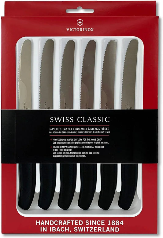 6.7833.6US1 Sadf Swiss Classic 6-Piece Steak Knife Set, 4-1/2-Inch Serrated Blades with round Tip, 4-Inch