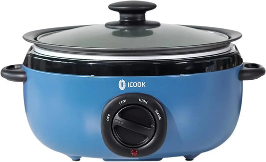 USC-65-OP001BL 6.5 Quart Slow Cooker,Aluminium Sear/Sauté Stew Pot Stovetop Safe,Dishwasher Safe,Glass Lid,Adjustable Temp,Food Warmer(Blue)