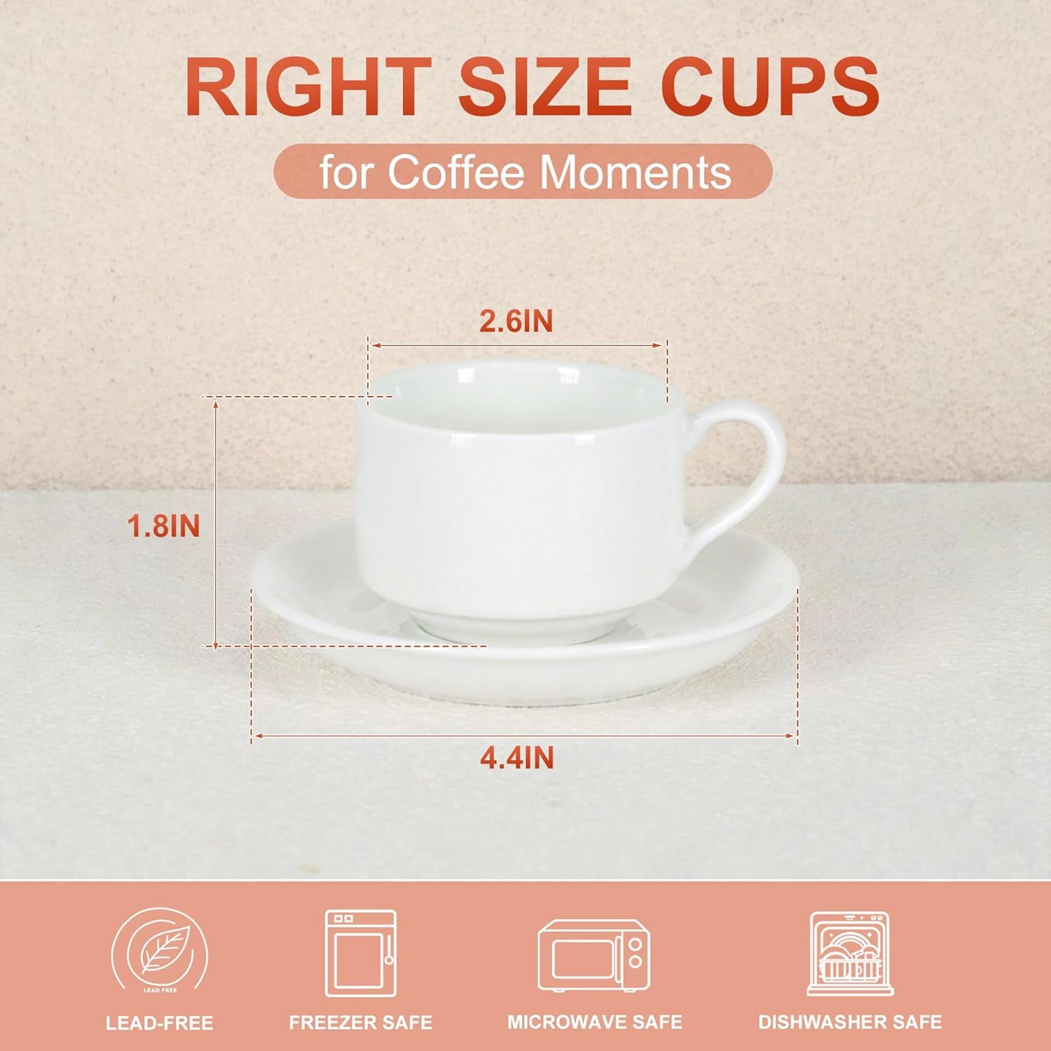 3 Ounce Espresso Cups Set of 4, Stackable Demitasse Mugs, Includes Display Stand, Cups Saucers, and Spoons, for Machines & Home Use, White Silver Tone
