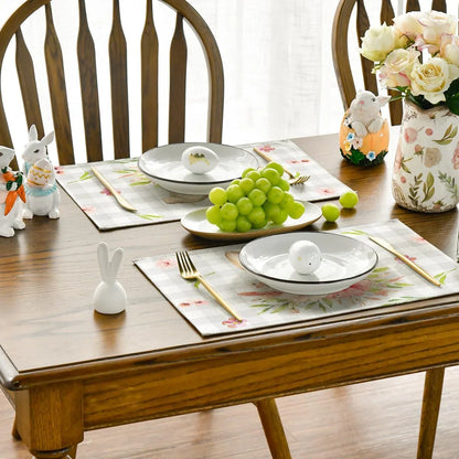 Buffalo Plaid Bunny Rabbit Ears Flower Easter Placemats for Dining Table, 12 X 18 Inch Spring Summer Seasonal Holiday Rustic Vintage Washable Table Mats Set of 4