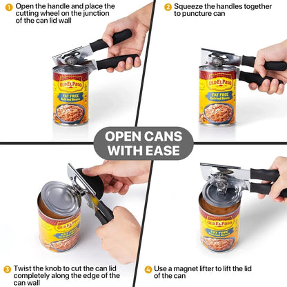 Easy-to-use can opener with step-by-step instructions for opening cans effortlessly