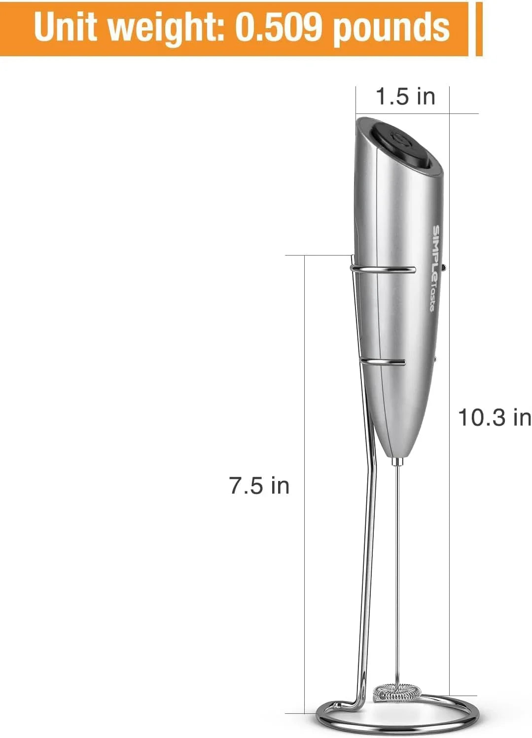 Milk Frother Handheld Electric Foam Maker, Drink Mixer with Stainless Steel Whisk for Cappuccino, Bulletproof Coffee, Latte, Gray, with Stand, Battery Operated