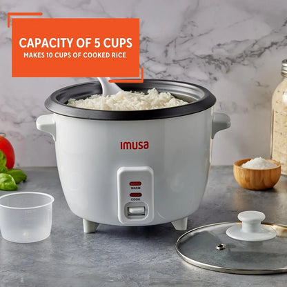 USA GAU-00012 Electric Nonstick Rice Cooker 5-Cup (Uncooked) 10-Cup (Cooked), White