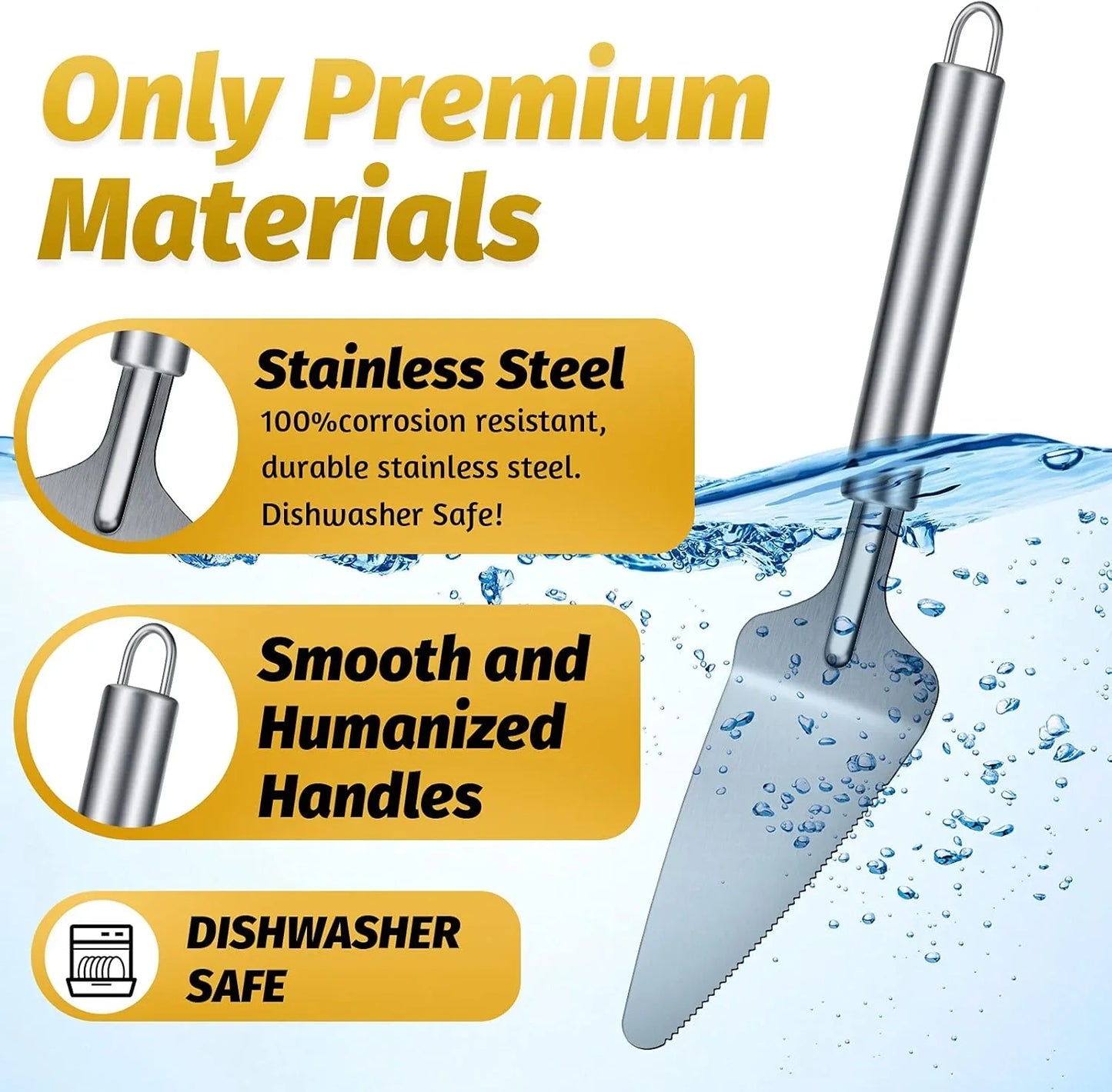 3 Pieces Pie Server Set Stainless Steel Pie Spatula Serrated with Comfortable Handle, Easy to Grip for Cutting and Serving Desserts Pizza and Cake