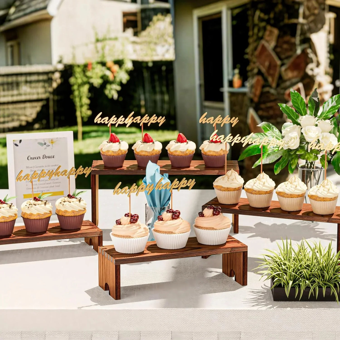 2 Set Wooden Tiered Risers Display Stands for Vendor Events,Stackable Wooden Cupcake Display Stand,Farmhouse Decor Wood Dessert Table Display Set,Vendor Booth Display Items,Food Display Risers for Party（12-11.2-10.4-9.6In）