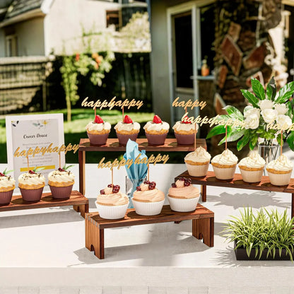 2 Set Wooden Tiered Risers Display Stands for Vendor Events,Stackable Wooden Cupcake Display Stand,Farmhouse Decor Wood Dessert Table Display Set,Vendor Booth Display Items,Food Display Risers for Party（12-11.2-10.4-9.6In）
