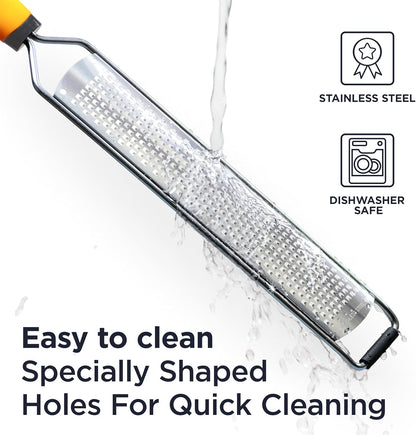 PRO Lemon Zester & Heavy Duty Cheese Grater & Vegetable Grater - Parmesan Cheese Lemon, Garlic, Nutmeg, Chocolate, Fruits, Vegetables, Ginger Grater - Cheese Shredder & Stainless Steel Grater