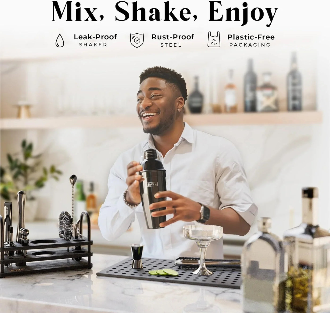 ® Mixology Bartender Kit Bar Set | 14-Piece Cocktail Shaker Set | Martini Barware Mixing Tools for Home Bartending | 35 Recipe Cards | Gift Set (24Oz Cobbler Shaker, Jet Black/Black)
