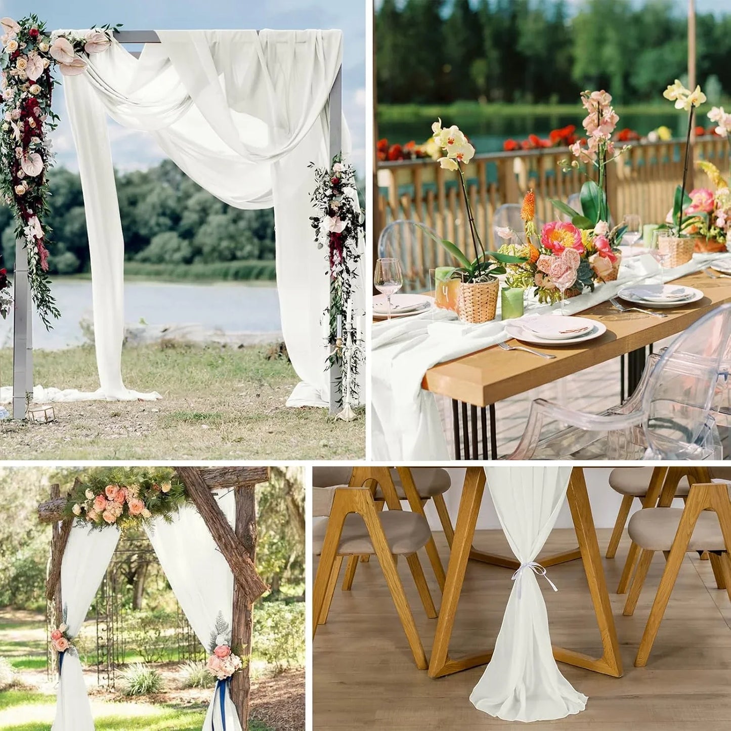 10 Pack 10Ft White Chiffon Table Runners Wedding Table Runner Sheer Romantic Tulle Table Runner for Christmas Wedding Bridal Tea Party Baby Shower Birthday Party Table Decorations(120 X 12 In)