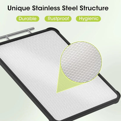 Stainless steel kitchen mat with durable, rustproof, hygienic textured surface for organized cooking spaces