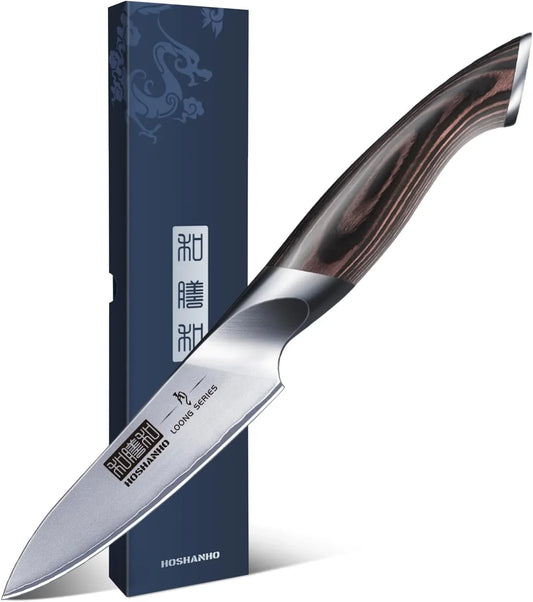 3.75 Inch Paring Knife, Japanese High Carbon Stainless Steel Small Kitchen Knives, Ultra Sharp Fruit Knife with Ergonomic Pakkawood Handle