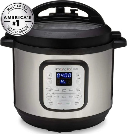 Instant Pot Duo Crisp Air Fryer 8-in-1 multicooker with digital display and pressure cook functions