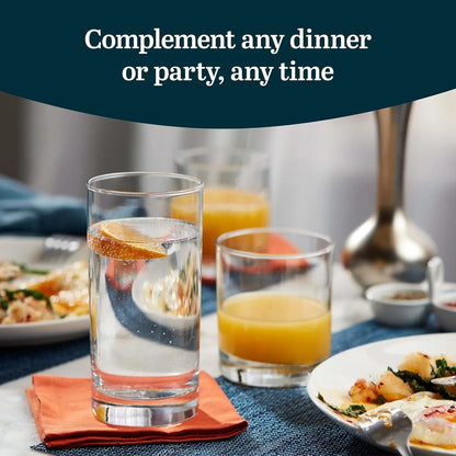Province Tumbler and Rocks Glass Set, Elegant Drinkware Glasses Set, Dishwasher Safe Drinking Glasses Set of 16