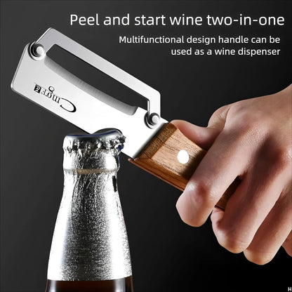 Premium Vegetable Peeler with Wooden Handle and Bottle Opener Stainless Steel Blade Kitchen Tool for Fruit Apple Potato Pumpkin Papaya Zucchini