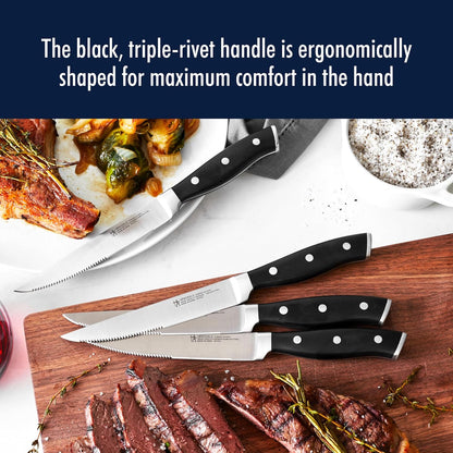 Forged Accent Razor-Sharp Steak Knife Set of 4, Black, German Engineered Knife Informed by over 100 Years of Mastery