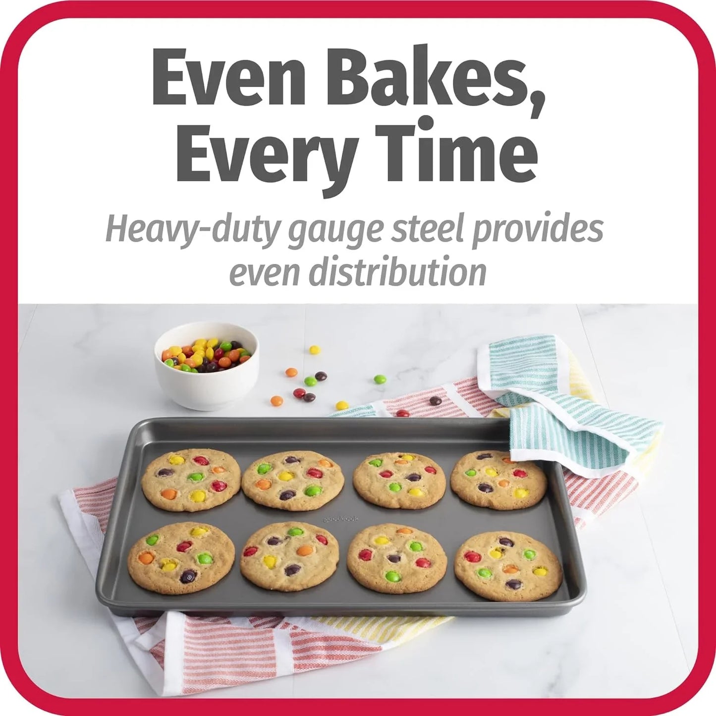 Everyday Nonstick Baking Sheet Set, 3 Pack Includes One Small, Medium & Large Pan Carbon Steel Construction Cookie Sheet Bakeware Set, Gray