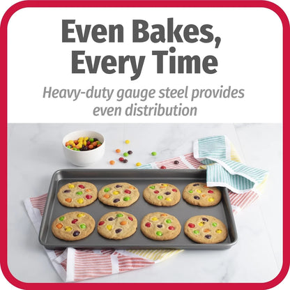 Everyday Nonstick Baking Sheet Set, 3 Pack Includes One Small, Medium & Large Pan Carbon Steel Construction Cookie Sheet Bakeware Set, Gray