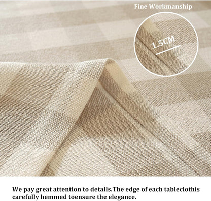 Checkered Tablecloth Rectangle Washable Buffalo Plaid Table Cloth Cotton Linen Gingham Table Cover for Picnic Kitchen Dining Room, Beige and White, 60 * 75