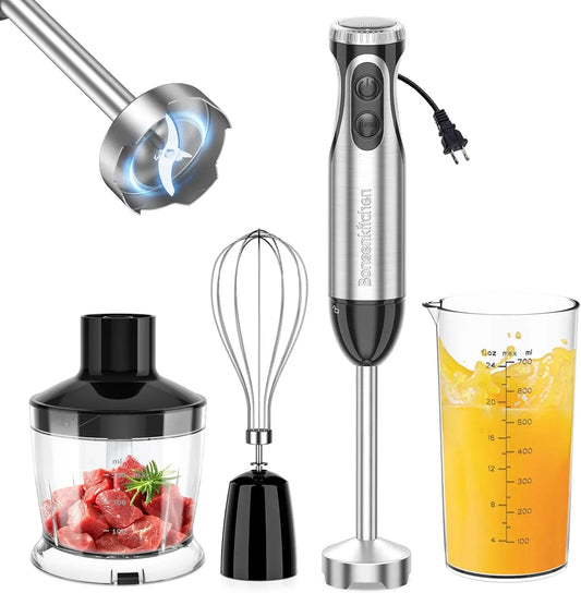 Immersion Blender Handheld with Food Processor, 20 Speeds Hand Blender with Turbo Mode, Stainless Steel Blade, Egg Whisk, Beaker & Chopper Bowl, Hand Mixer for Smoothie, Soup, Baby Food