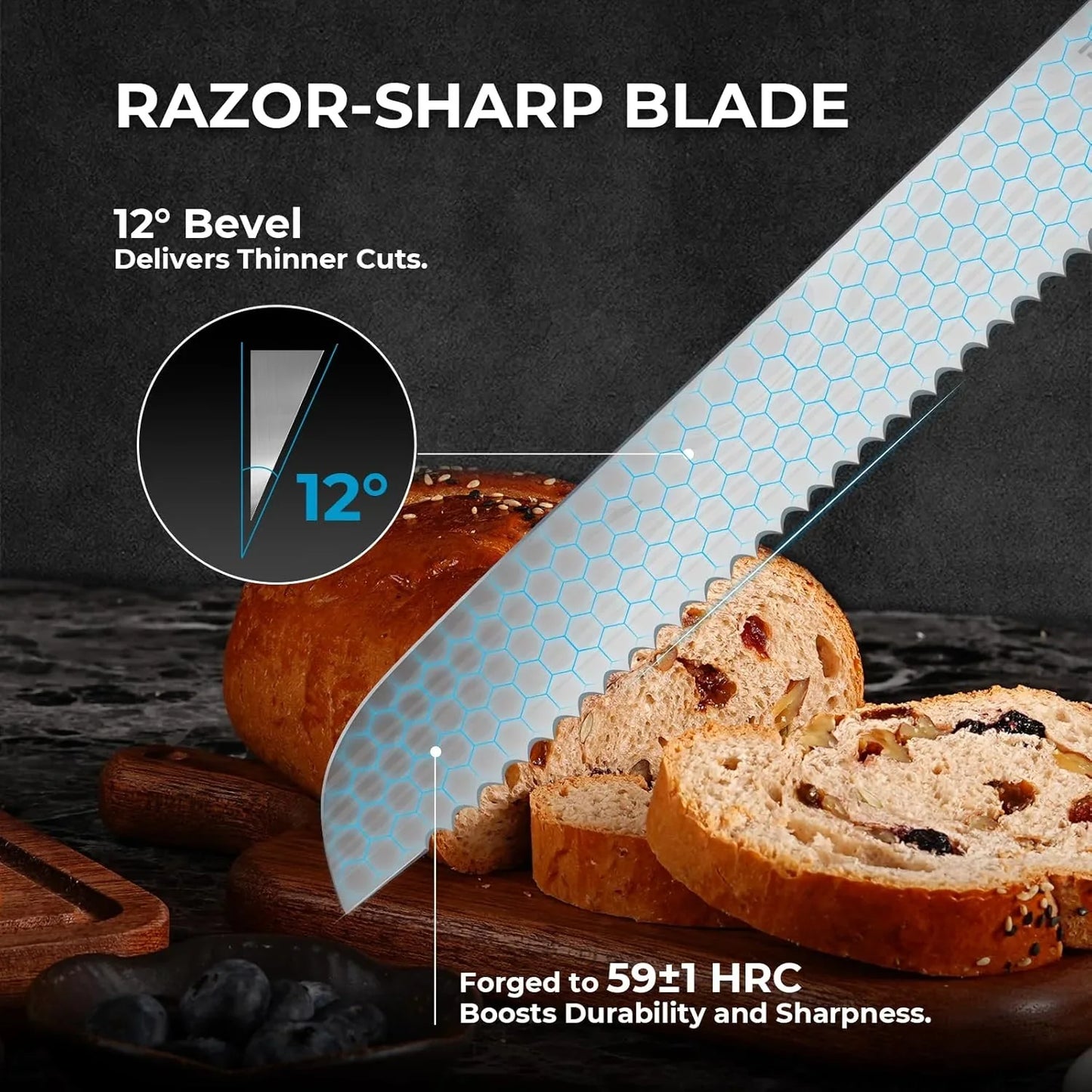 10 Inch Bread Knife, Serrated Knife for Homemade Bread, Razor Sharp High Carbon Stainless Steel Sourdough Cutter, Professional Bakery Kitchen Knives with Ergonomic Handle for Bagel, Cake