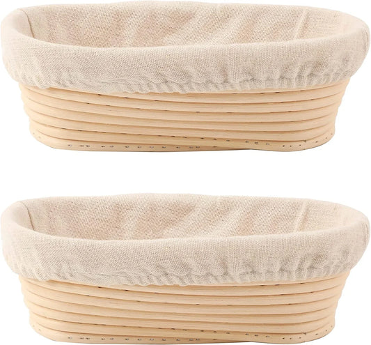 Bread Proofing Baskets Set of 2 10 Inch Oval Shaped Dough Proofing Bowls W/Liners Perfect for Professional & Home Sourdough Bread Baking