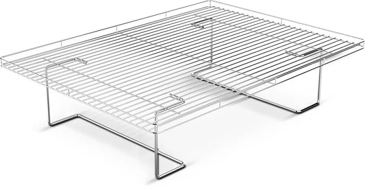 Flip-Free Crispmaster 1St Ever 4-Inch Elevated Roasting, Baking, and BBQ Rack for 360° Heat Stainless Steel Wings, Fries, Chicken, Veggies, Turkey for Oven, Grill, or Smoker 17” X 13”