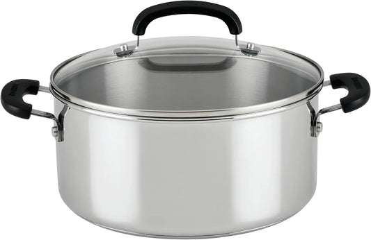 Brilliance Stainless Steel Dutch Oven/Casserole Pan with Glass Lid, 5 Quart, Dishwasher Safe and Induction Ready, Compatible with All Cooktops, Stainless Steel