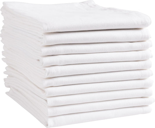 White Kitchen Towels, 10 Pack, 100% Cotton - 20 X 30, Soft and Functional Multi-Purpose, Baking, Cooking, Cleaning, Printing, Monogramming, and Embroidery (Plain Weave)