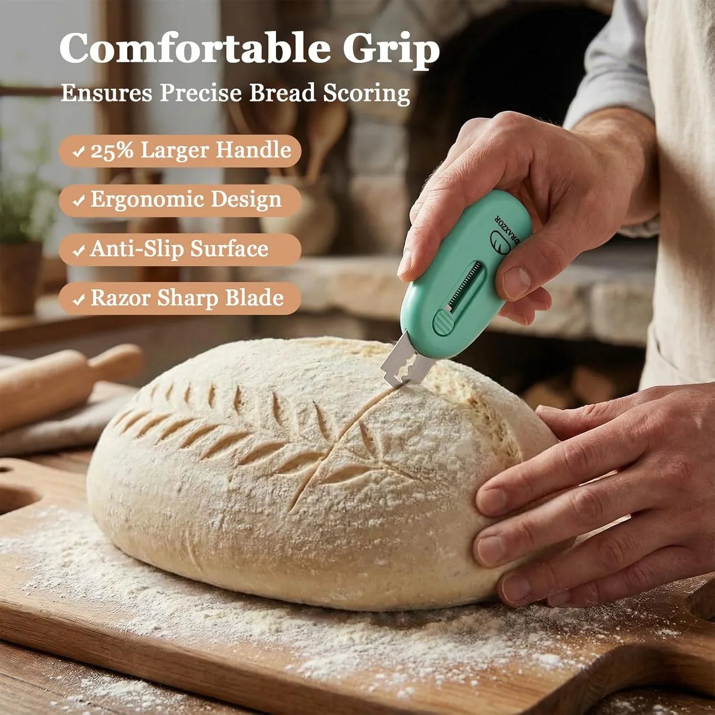 3-Pack Bread Lame, Professional Sourdough Scoring Tool & Bread Scoring Tool, Dough Scoring Tool Set with Ergonomic Handle, Includes 10 Replacement Razor Blades & Scoring Patterns Booklet