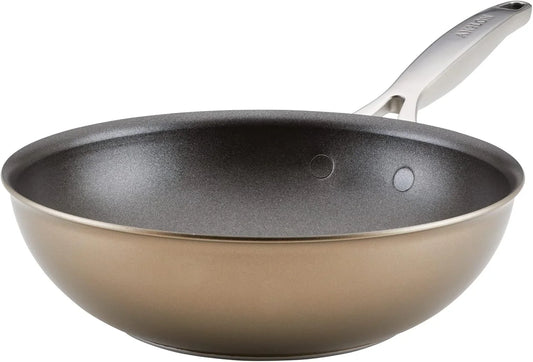 Ascend Hard Anodized Nonstick Stir Fry Pan/Wok - Good for All Stovetops (Gas, Glass Top, Electric & Induction), Dishwasher & Oven Safe with Stainless Steel Handle, 10 Inch - Bronze