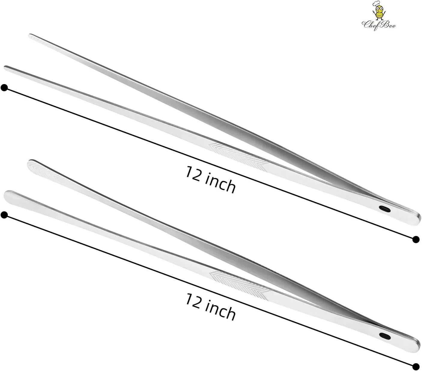 Kitchen Cooking Tongs Tweezers - 2PCS 12" Stainless Steel Kitchen Utensils, Metal Fine Tweezers Tongs with Precision Serrated Tips for Chef, Serving Food, Grill, Culinary, Pasta, Salad, BBQ