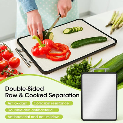 Double-sided antibacterial cutting board for raw and cooked food separation, slicing veggies in kitchen