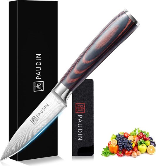 Paring Knife, 3.5 Inch Fruit Knife, High Carbon 5Cr15Mov Stainless Steel Forged Paring Knife, Ultra Sharp Small Kitchen Knife, Ergonomic Wooden Handle with Elegant Gift Box