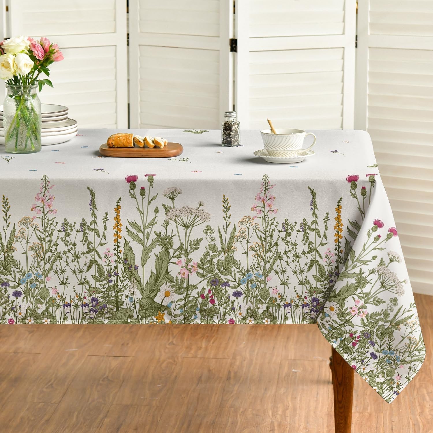 Spring Summer Tablecloth 60X120 Inch Rectangular, Wild Flowers Floral Table Cover for Party Picnic Dinner Decor