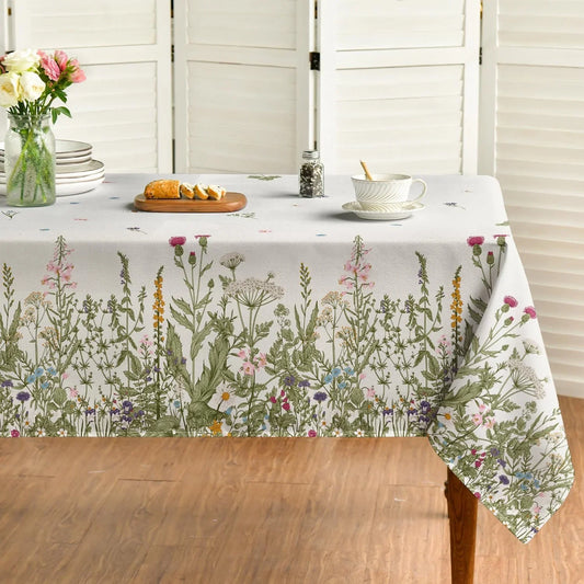 Spring Summer Tablecloth 60X120 Inch Rectangular, Wild Flowers Floral Table Cover for Party Picnic Dinner Decor