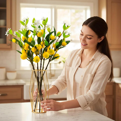 5Pcs Artificial Lemons Branches 24 Inch Fake Fruit Simulation Lemon with Stem for Kitchen Decoration Farmhouse Flower Arrangement Themed Party Table Home Decor