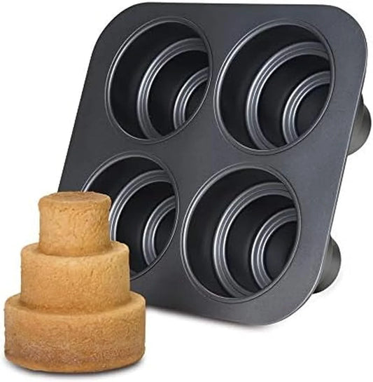 Mini Multi-Tier round Cake Pan, Makes 4 Individual 3-Tier Celebration Cakes, Professional Grade Non-Stick Bakeware for Weddings, Showers, Parties