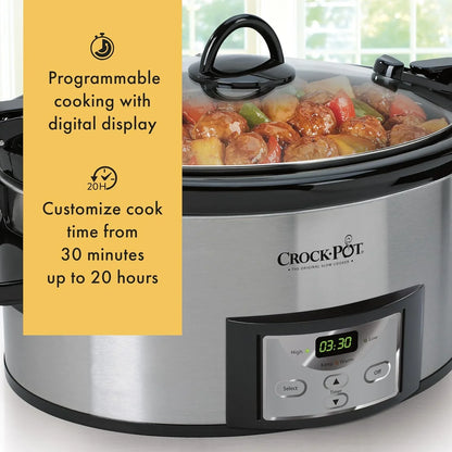 6 Quart Cook & Carry Programmable Slow Cooker with Digital Timer Stainless Steel (CPSCVC60LL-S) Pack of 1