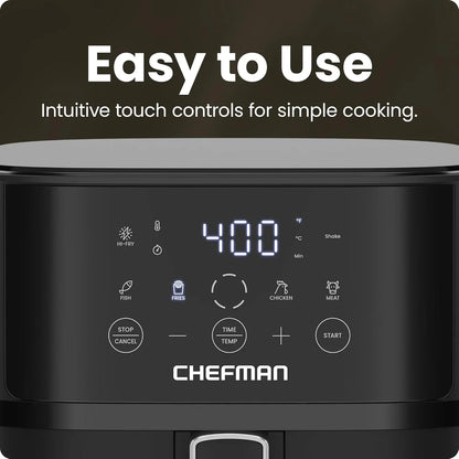 Air Fryer – 6 QT Compact Airfryer for Quick & Easy Meals in Minutes, Features Hi-Fry Technology for Extra Crisp, Touchscreen Controls with 4 Presets, Nonstick & Dishwasher Safe Basket - Black