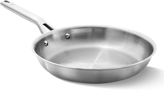 Brushed 3-Ply Stainless Steel Cookware W/Turbo Heat Tech 10" Fry Pan, Induction, Oven Safe 450F, Brushed Stainless Silver