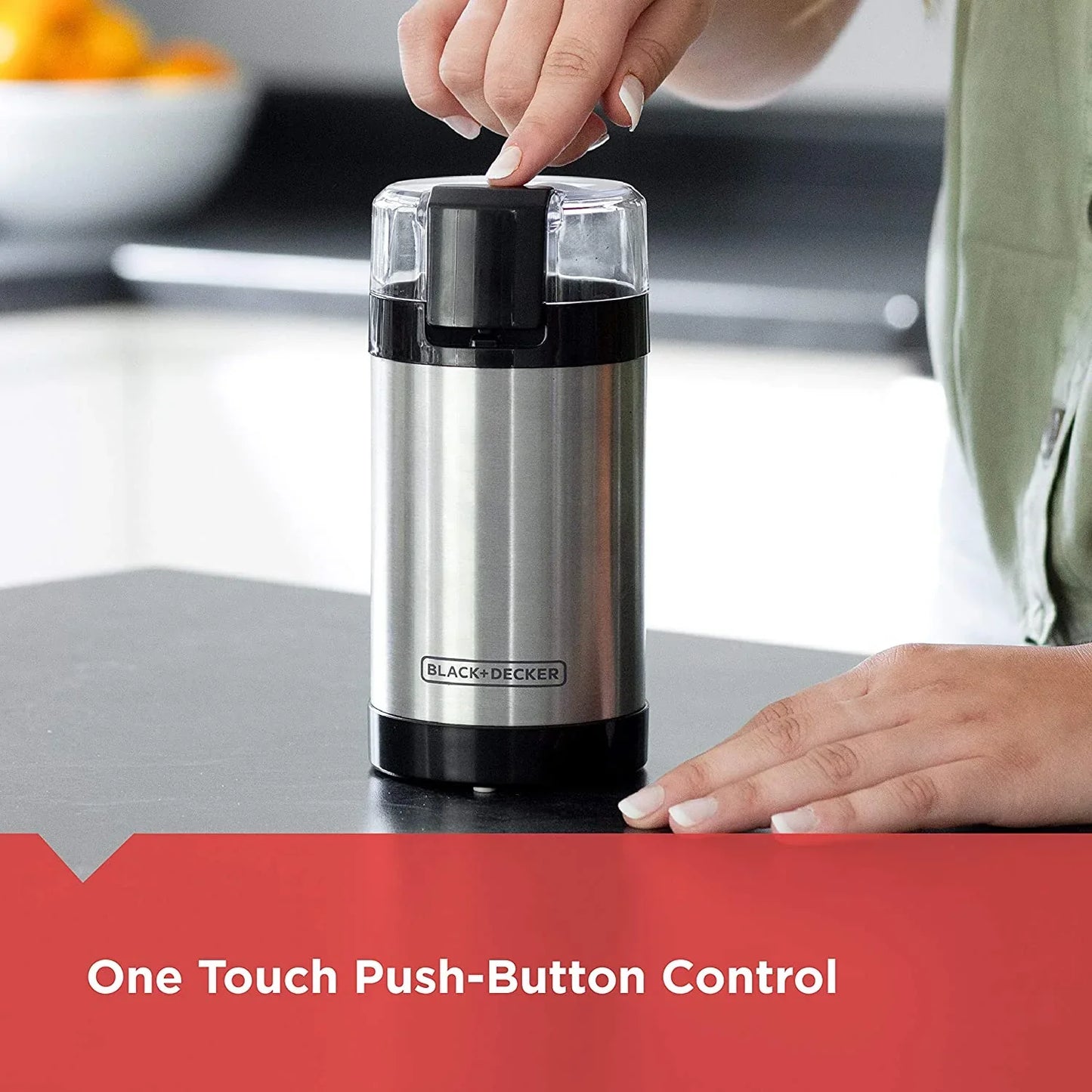 One Touch Coffee Grinder, 2/3 Cup Coffee Bean Capacity, Spice Grinder, One Touch Push-Button Control -150 Watts -Stainless Steel Blades